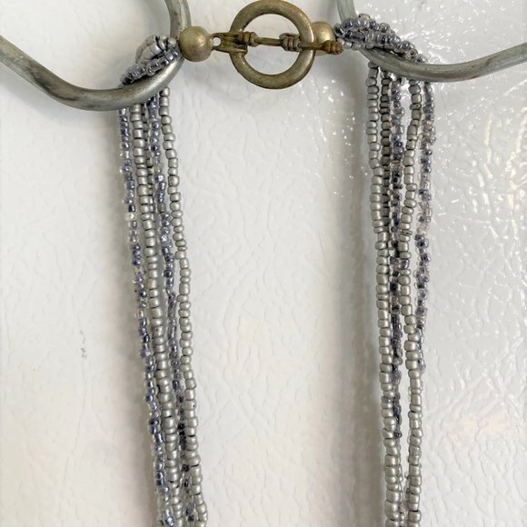 Multi-strand Glass Bead Necklace, Tie to Knot, Shades of Gray, 43" - Picture 5 of 6